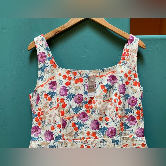 Ann Taylor Sheath Dress NWT Floral Red, Turquoise, Purple Flowers Lined Cotton - Picture 3 of 11